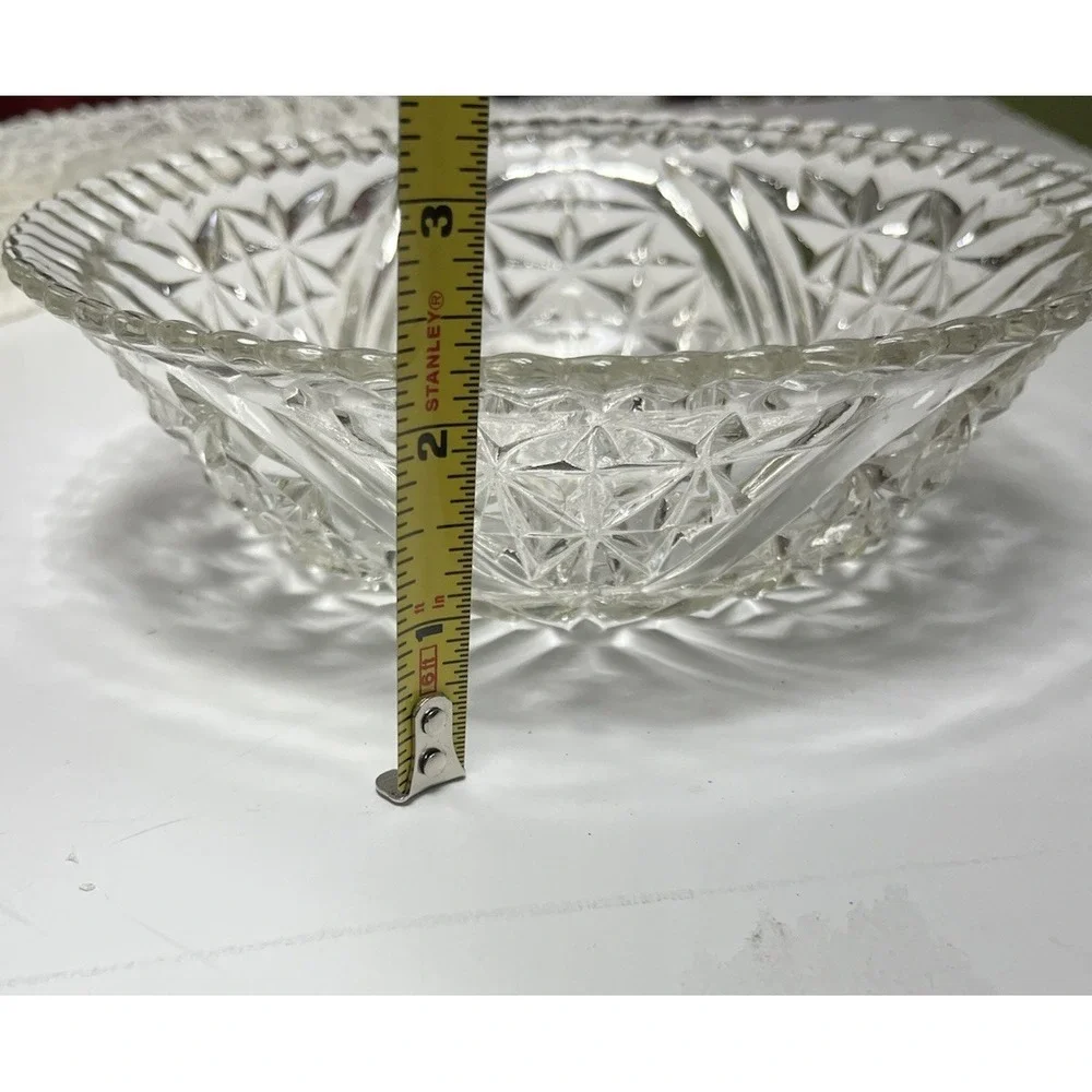 VTG Anchor Hocking‎ Crystal Clear Pressed Glass Stars and Bars Serving Bowl 8